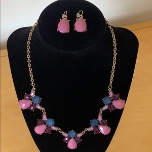 Pink/Purple Stone Necklace and Earrings